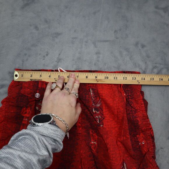 Swim Shorts Womens Red Elastic Waist Drawstring Button Pocket Graphic Print - Picture 2 of 14